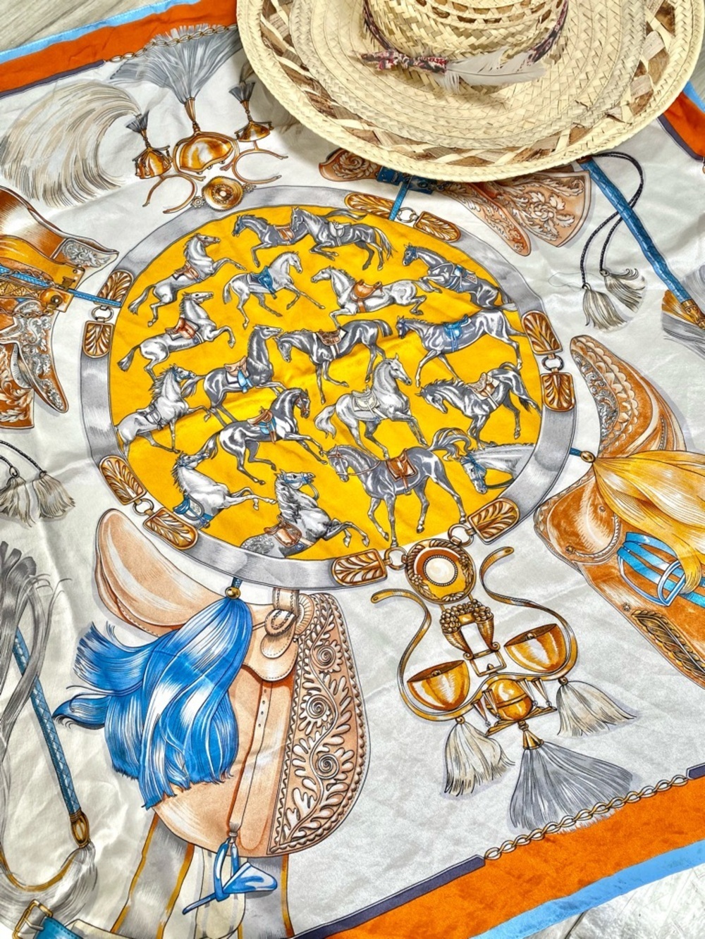 Equestrian horse saddle boho silk scarf/wrap w farmhouse prairie Country vibe - Picture 7 of 11